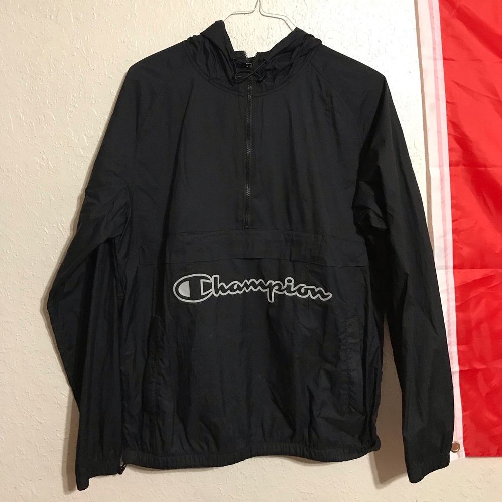 black “champion” jacket